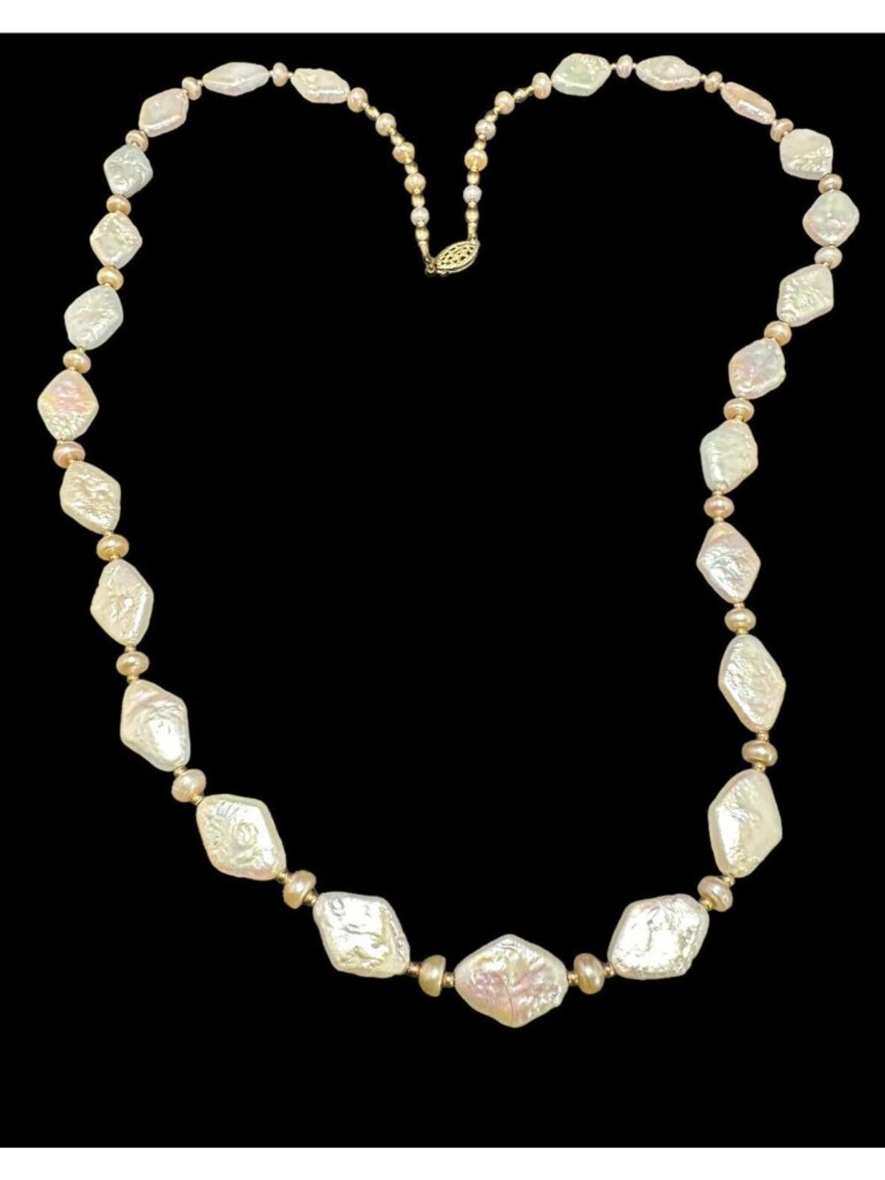 Necklace Geometric Freshwater Pearl 14k Gold Filled Vintage Filigree Clasp 28 in